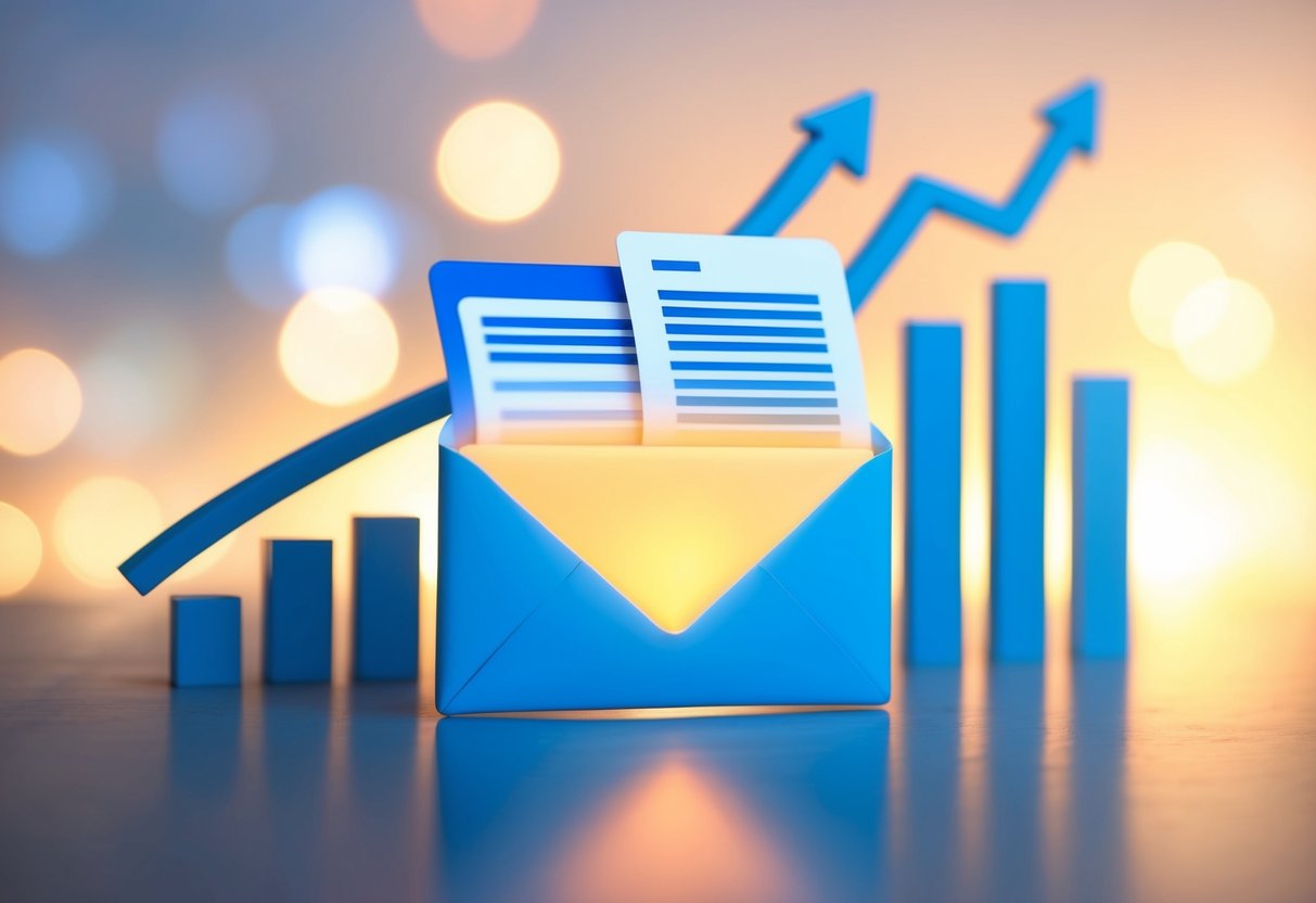 A glowing email envelope surrounded by rising open and response rate graphs
