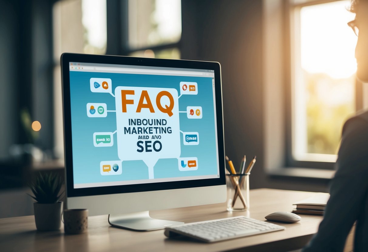 A computer screen showing FAQ topics on inbound marketing and SEO