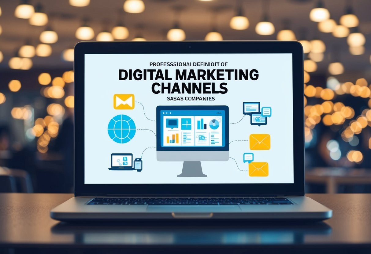 A computer screen displaying various digital marketing channels and lead generation strategies for SaaS companies
